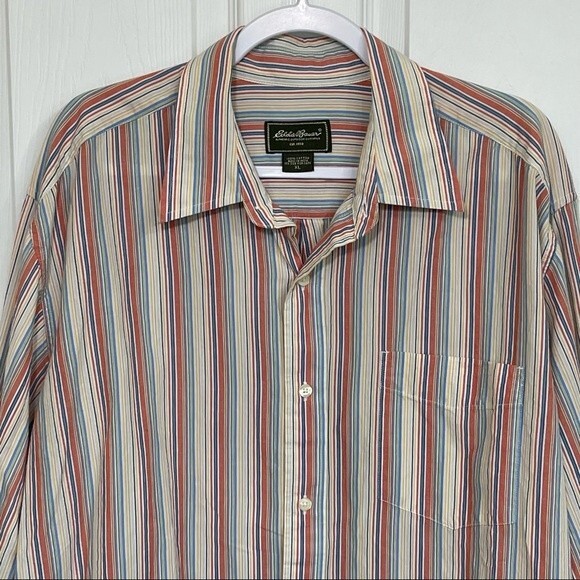 Eddie Bauer Striped Multicolor Shirt Soft 100% Cotton Button Up Colorful Size XL - Picture 4 of 13